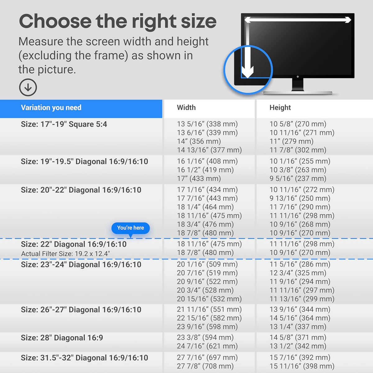 VINTEZ Blue Light Screen Protector for 22 Inch Computer Monitor and Laptop β Anti-UV Blue Light Blocking Film for Desktop PC, Eye Protection Filter, 19.2" x 12.4", 2 Pack