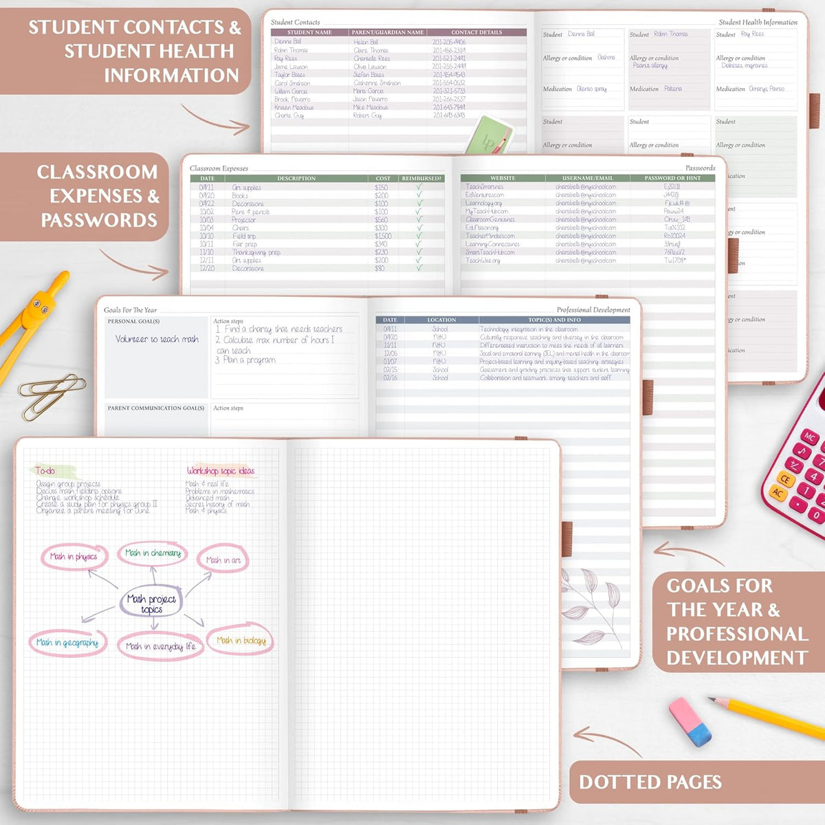 Legend Teacher Planner – Undated Lesson Plan Book for Teachers with Weekly & Monthly Calendars - Classroom Organization & School Year Planner – 8.5”x11.5” Hardcover (Rose Gold Debossed)