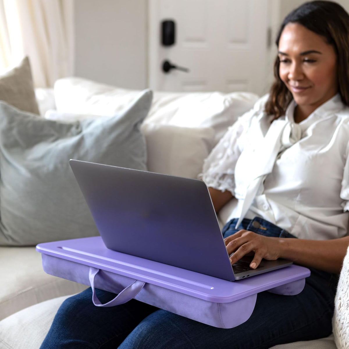 LAPGEAR Original Lap Desk – Large (17.9” x 13”) | Fits Up to 17.3” Laptops | Cushioned with Device Ledge, Pencil Tray & Handle | Portable & Lightweight | Purple Amethyst – Style No. 45152