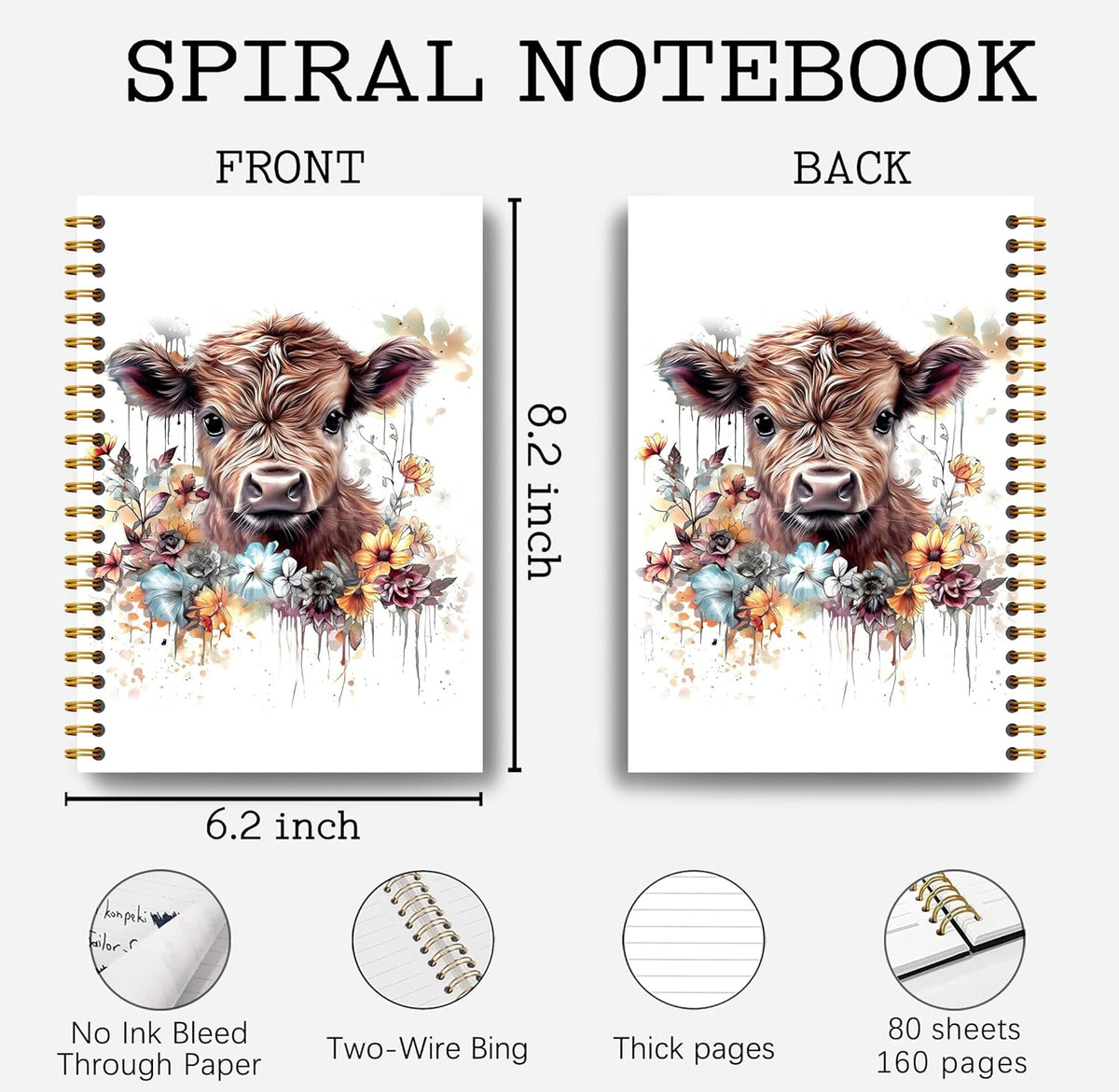 Highland Cow Notebook Journal - Highland Cow Gifts, Floral Spiral Journal Notebook 5.5Γ8.3, Cow Gifts for Cow Lovers, Cow Gifts for Women, 164 Pages