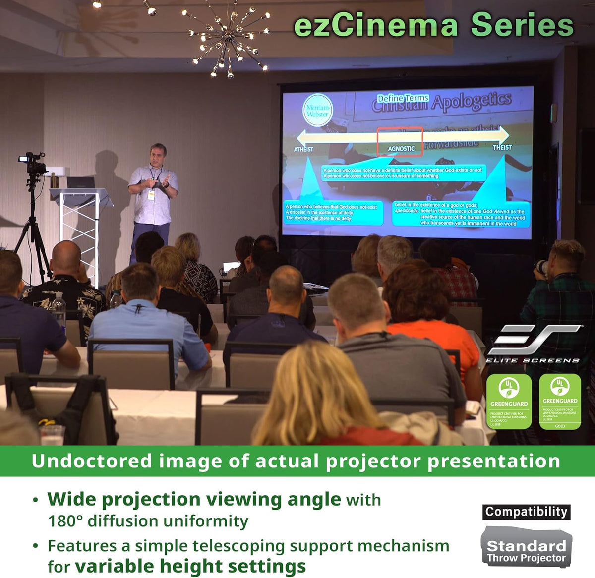 Elite Screens ezCinema Series, Floor Pull Up Manual Projector Screen, 135-inch 16:9, Portable Telescoping Support Bar Black Backing Home Theater Office Classroom Projection Screen, F135NWH, Black