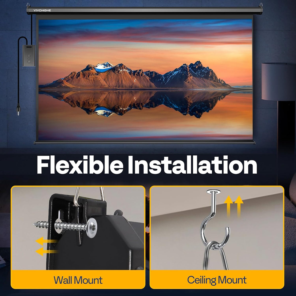 VIVOHOME Motorized Projector Screen with Remote, 16:9 84 Inch Auto Electric Projection Screen, HD 4K Movie Screen for Home Theater, Cinema, Office (73 x 41 Black)