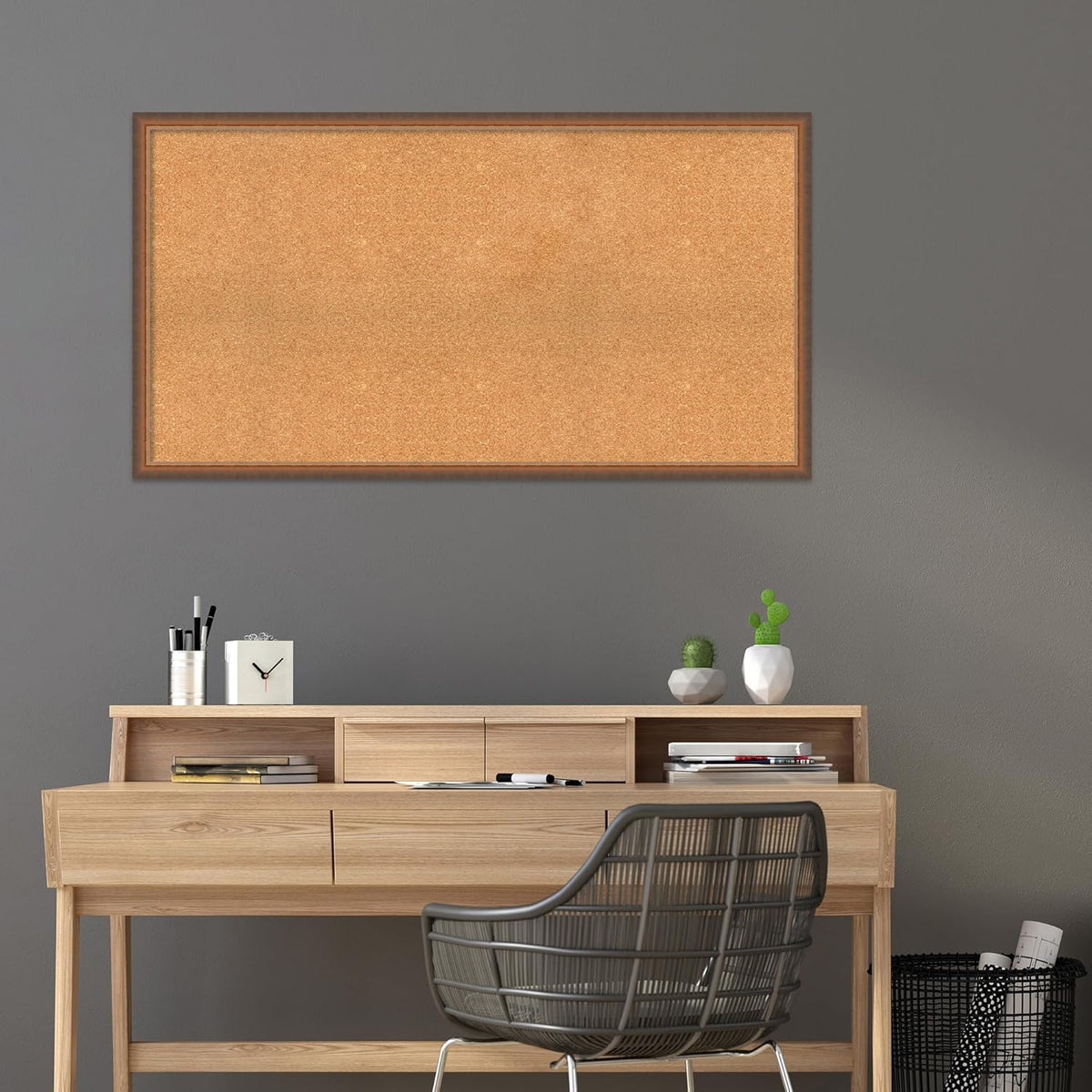 Amanti Art Natural Cork Board for Wall, 28x52 Vision Board with Bronze Frame, Oversize Corkboard Office Decor for Home Organization, Modern Corkboard Pinboard to Display Items for Home Organization