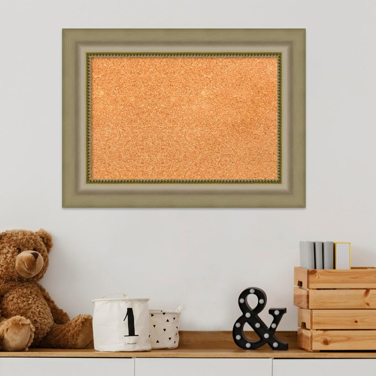 Amanti Art Natural Cork Board for Wall, 17x23 Vision Board with Silver Wood Frame, Small Corkboard Office Decor for Home Organization, Traditional Corkboard Pinboard to Display Items for Home