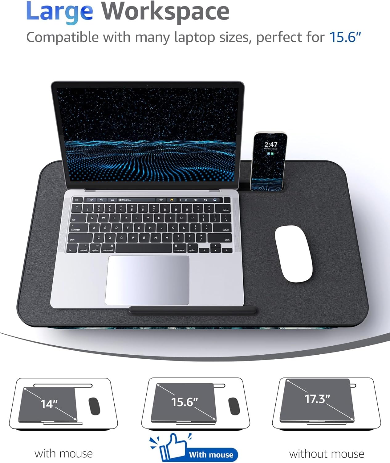 Lap Desk - Portable Laptop Stand & Stand, Fits Up to 17.3 in, Washable Cushion, Built-in Phone Holder & Mouse Pad - Gaming, Eating, Writing, Working on Bed, Couch,Floor - Large, Blue Wave(L.DOCTOR)