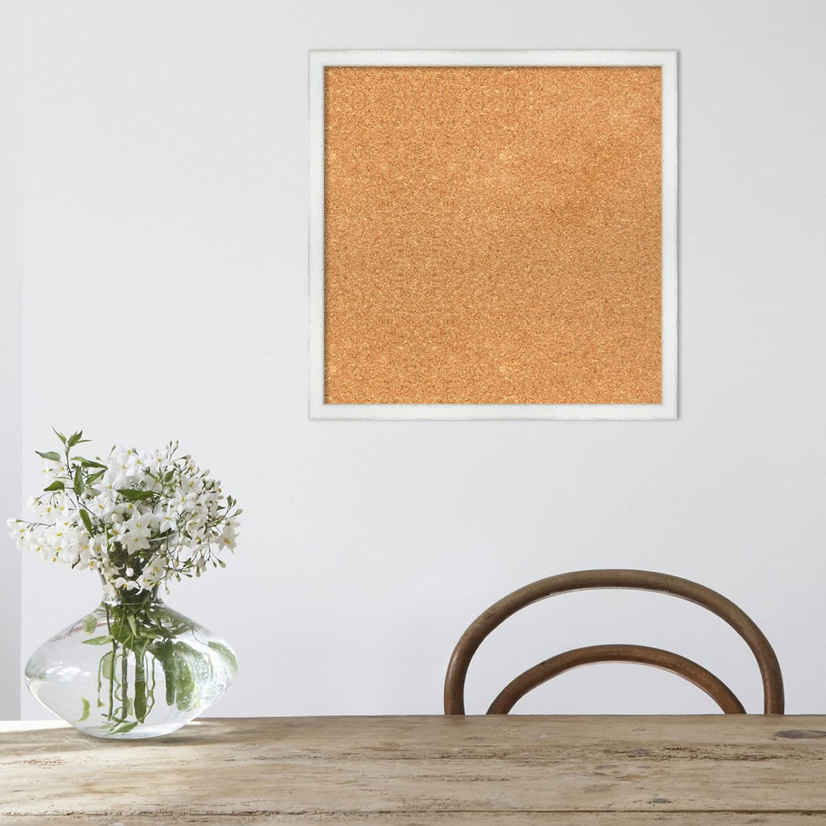 Amanti Art Natural Cork Board for Wall, 19x19 Vision Board with White Frame, Small Corkboard Office Decor for Home Organization, Country Rustic Corkboard Pinboard to Display Items for Home