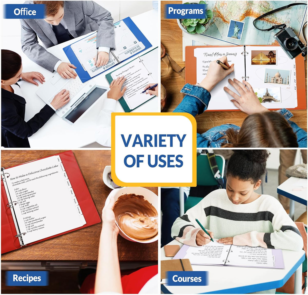 SUNEE Binder Dividers with Tabs for 3 Ring Binder, 8.5 x 11 Paper White Binder Dividers Blank with 8 Tabs, 4 Sets Page Dividers for School, Office and Home, 32 Dividers