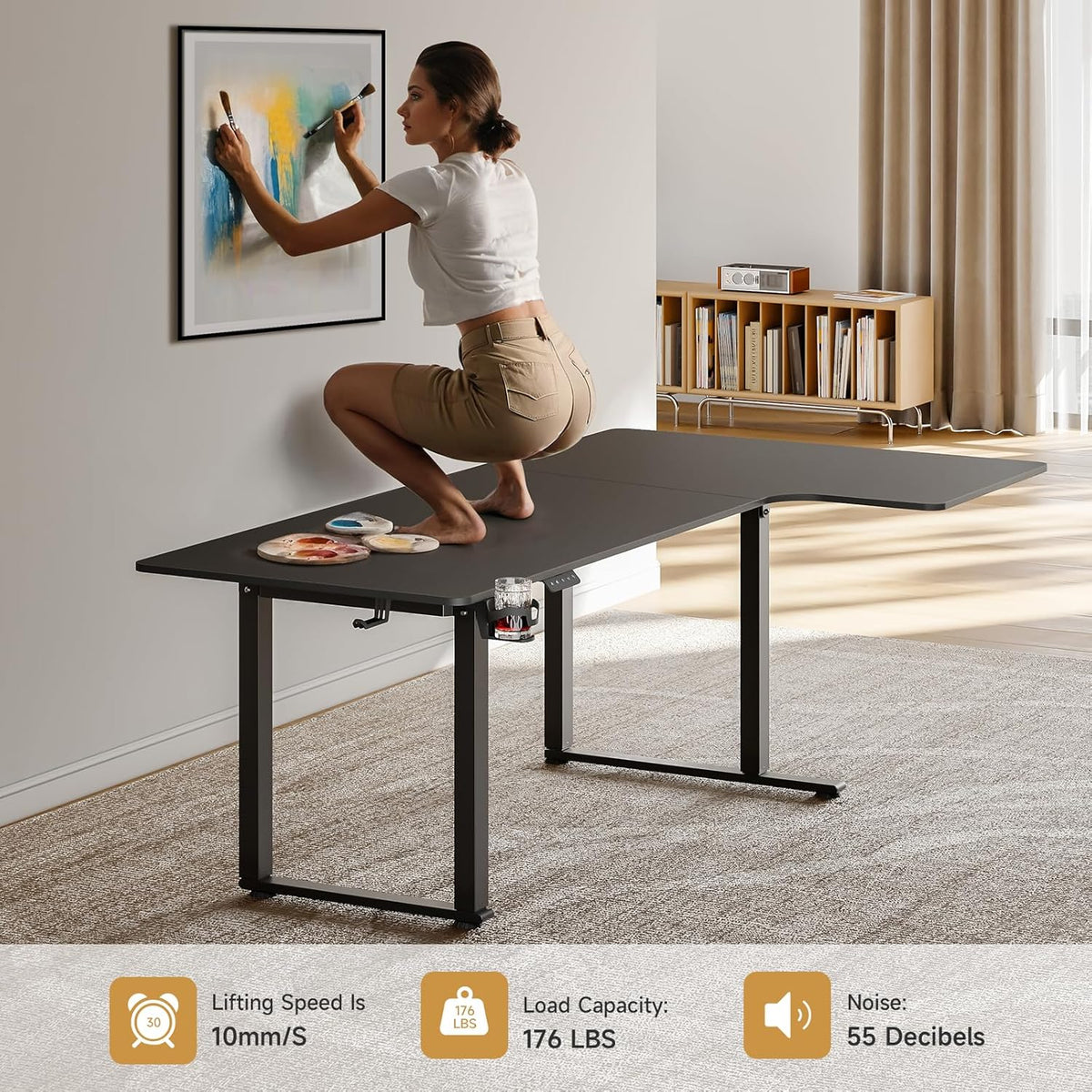 L Shaped Standing Desk, 71x43 Inches Electric L Stand Up Desk with 4 Legs, Dual Motor and Memory Controller, Adjustable Height from 28-46 Inches for Home and Computer Workstation, Black