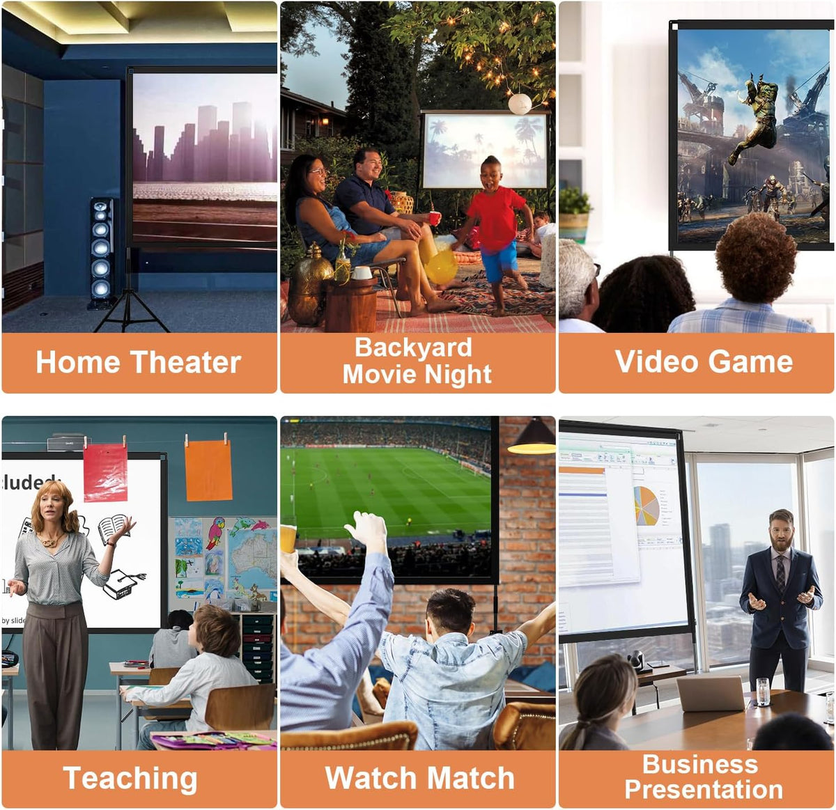 Projector Screen and Stand, Towond 100 inch Portable Movie Screen Indoor Outdoor 16:9 HD Front Rear Projection Screen with Carry Bag Wrinkle-Free and Foldable Polyester Fabric Design for Home Cinema