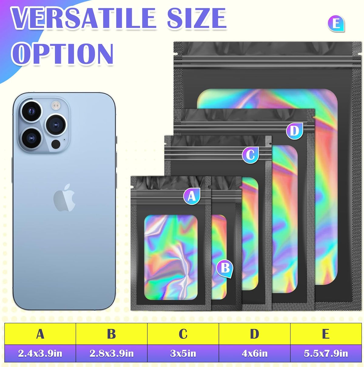 100 PCS Black Smell Proof Bag, Mylar Bags, Holographic Bags with Clear Window, Resealable Bag for Small Business, Packaging Bag for Bracelets, Jewelry, Candy, Gift (5.5x7.9in)
