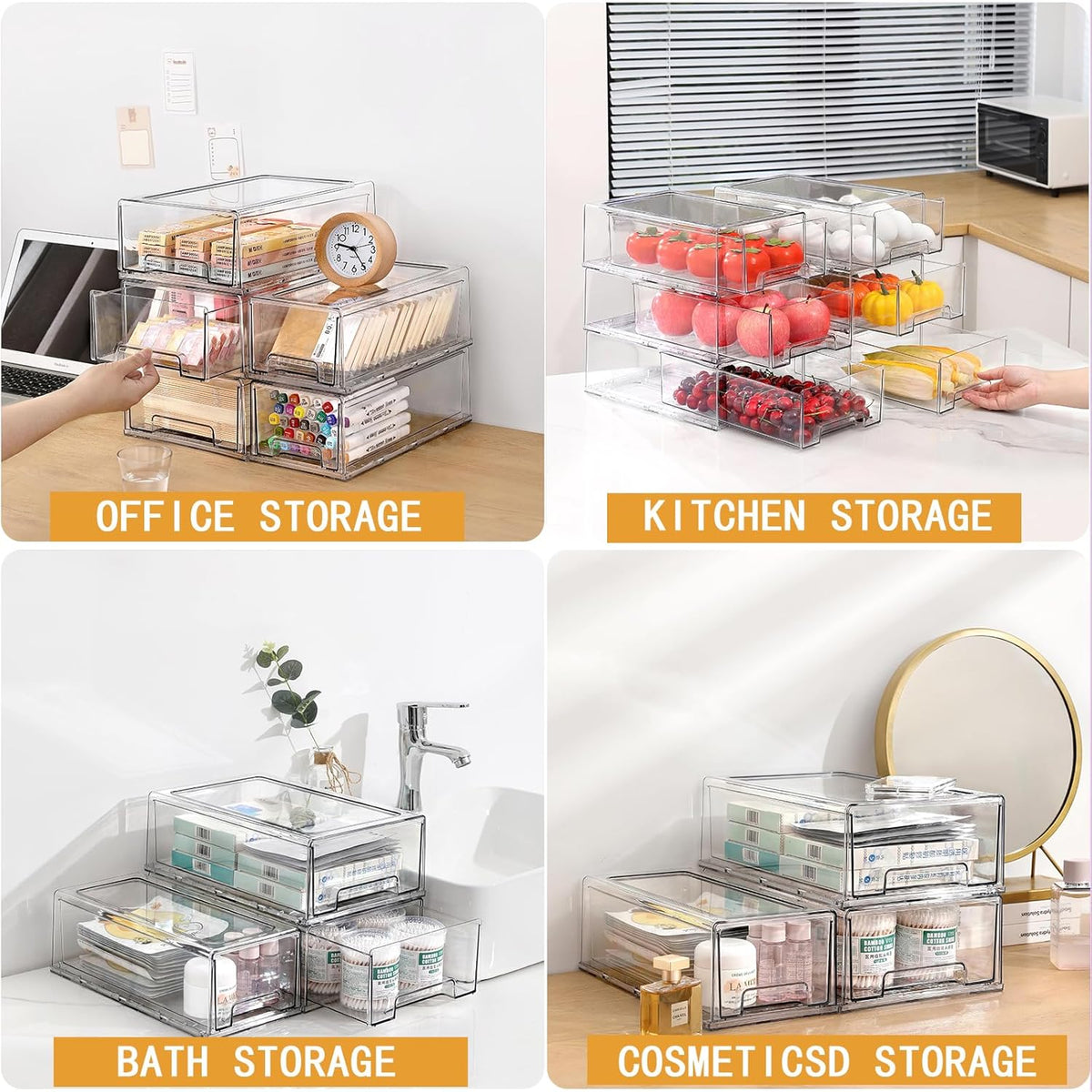 clear Drawer-Type Plastic Storage Box Bins Organizer,Family First Aid Kits Medicine cabinet Box Organizer,Closet ,Shelf,Ointments, Adhesive Bandages,Cosmetics,Office Items (clear, 2L)