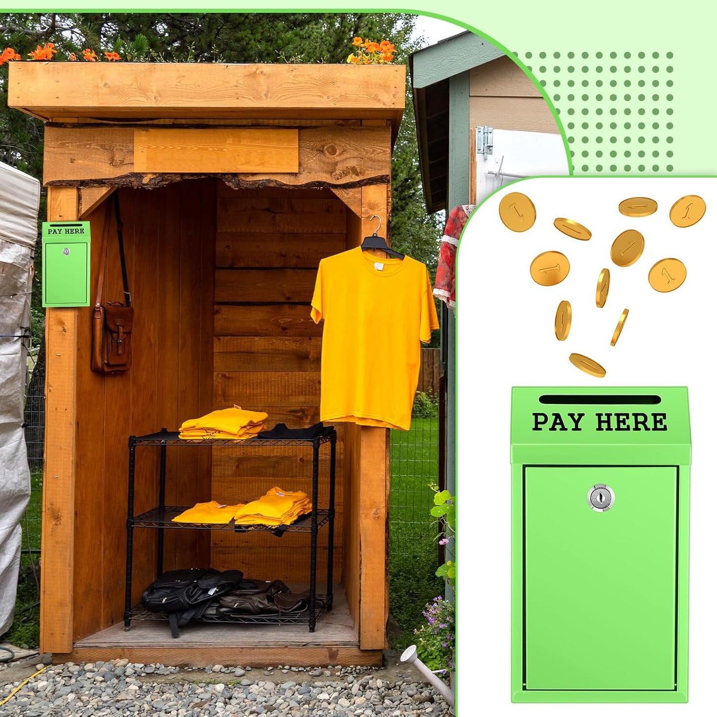 Safe Cash Box Money Collection Metal Donation Box with Lock Wall Mount Pre Drilled Mailbox Delivery Ballot for Home Office Outdoor Self Serve Stand (Grass Green,10.2 x 5.7 x 2.8 Inch)