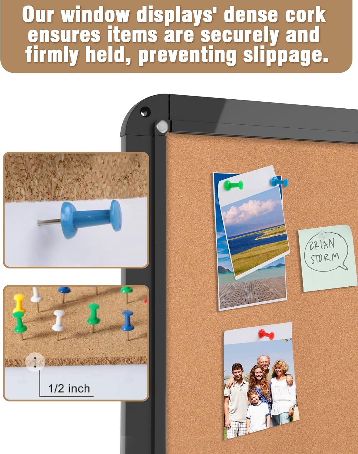 28"x26" Enclosed Bulletin Board, Lockable Weather-Resistant Aluminum Cork Noticeboard for School & Office, Black Frame w/Cork