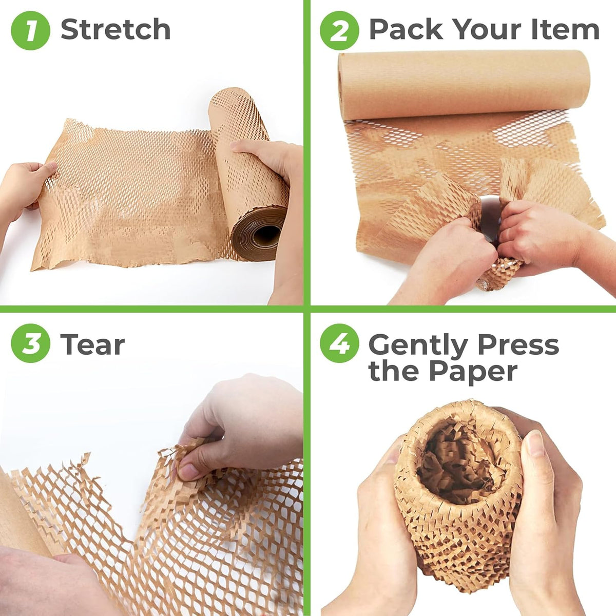 HexcelWrap Mini - Honeycomb Packing Paper, Eco-Friendly, Sustainable Paper Bubble Wrap for Shipping & Moving, Cushioned Packing Material in Easy Self-Dispenser Box - Natural, 12" x 300'