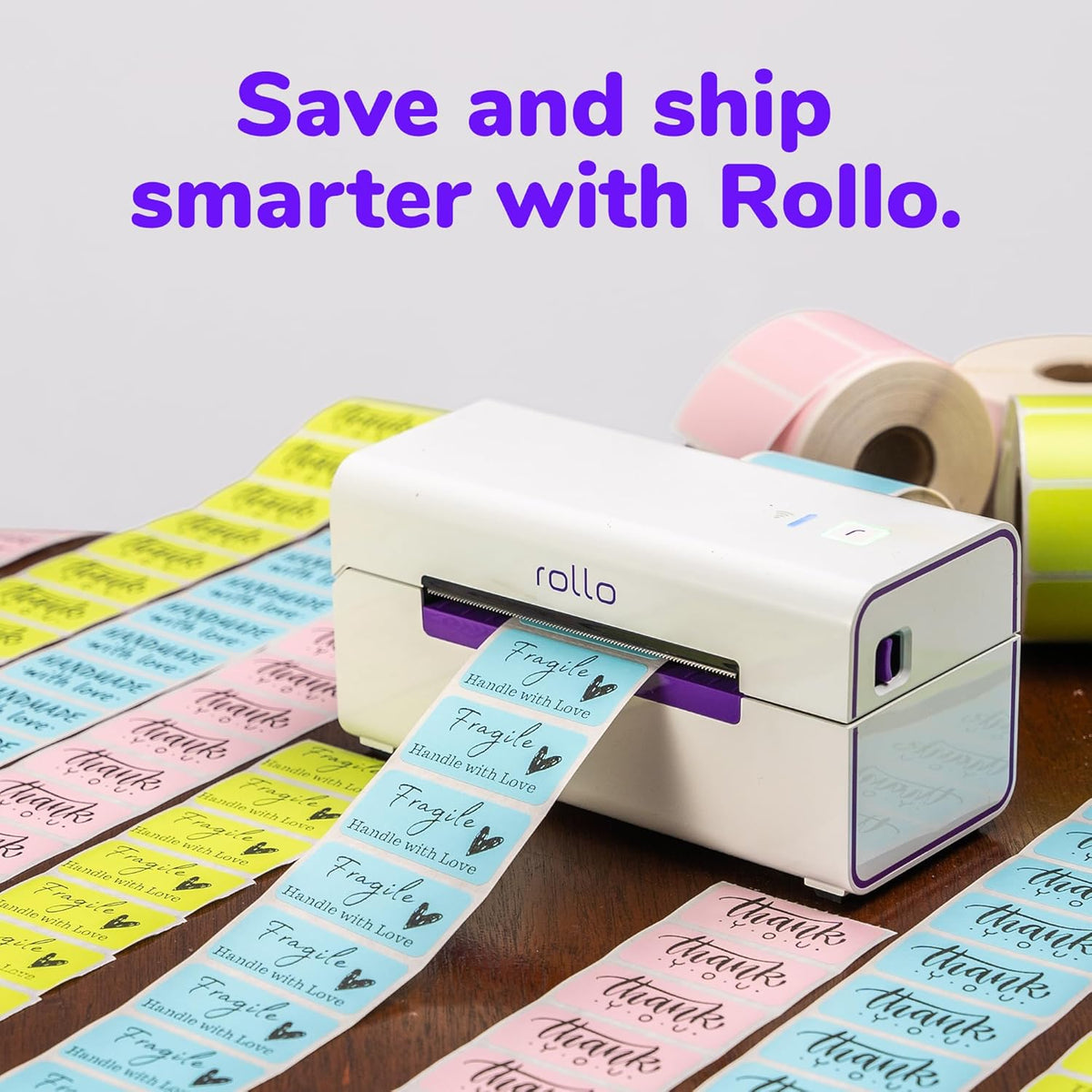 Rollo Direct Thermal 2x1 Sticker Labels - Roll of 1,000 Purple Thermal Labels - Multi-Purpose Thermal Printer Stickers