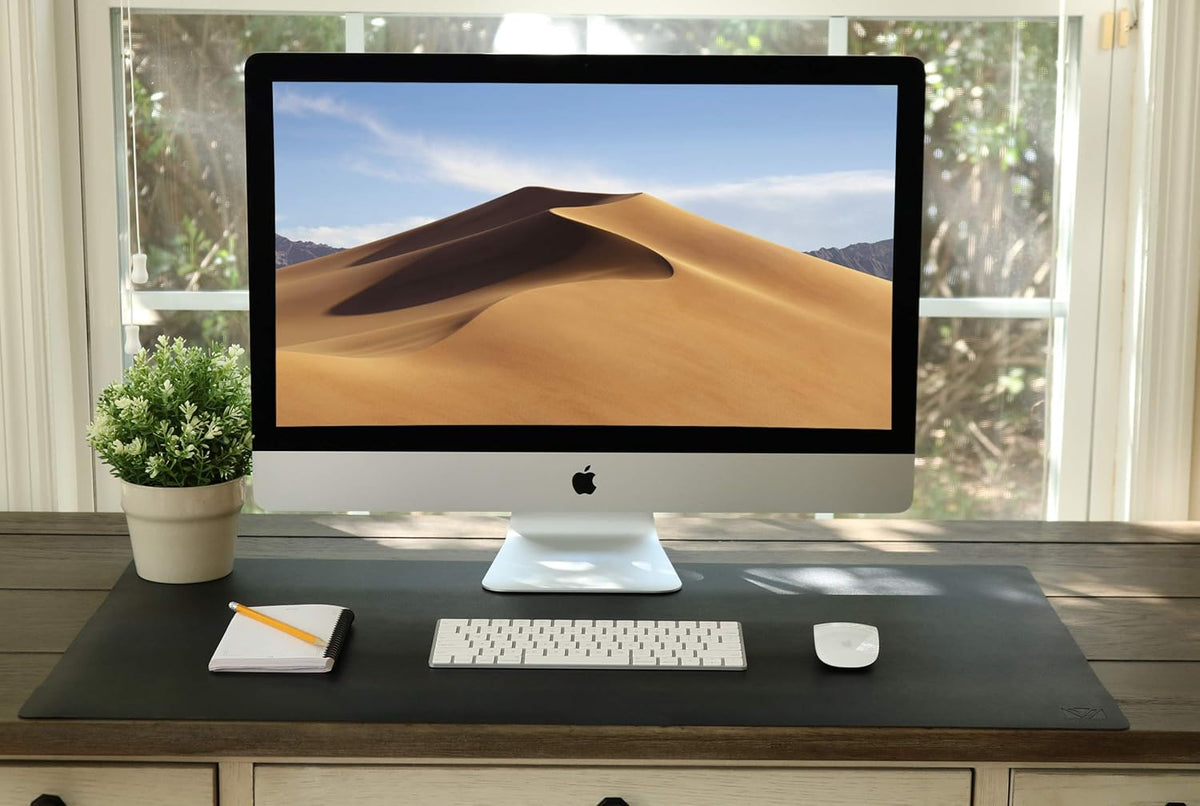 Leather Desk Pad 36" x 20", Vine Creations Office Desk Mat Waterproof Black - Premium Quality - Smooth Mouse Writing Surface - Maximum Protection Dual-Sided Pu Leather Blotter for Desk Office/Home