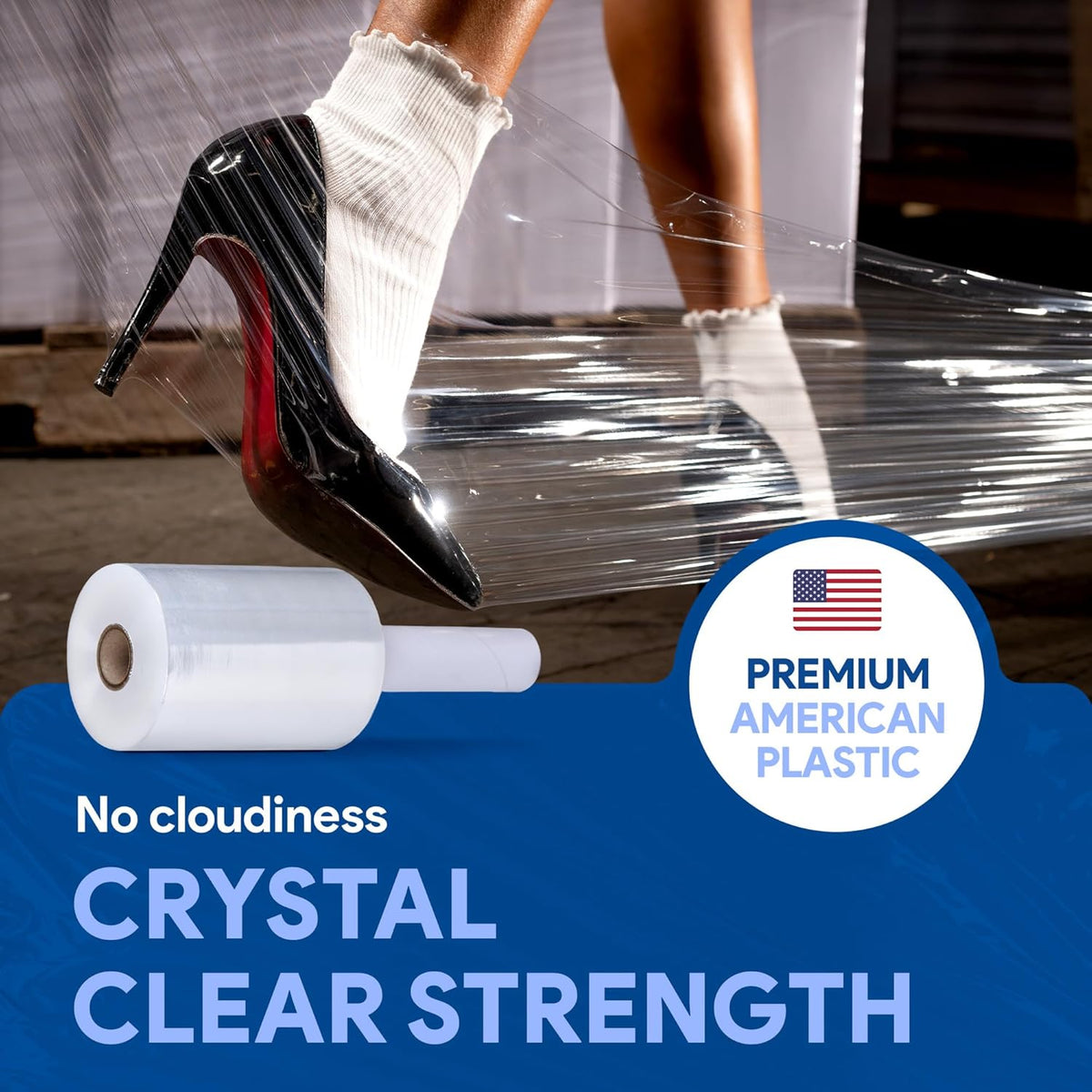 International Plastics Co. 12 Pack of 5" Plastic Stretch Film Wrap with Handles 1000 feet Each 500% Stretch Ability