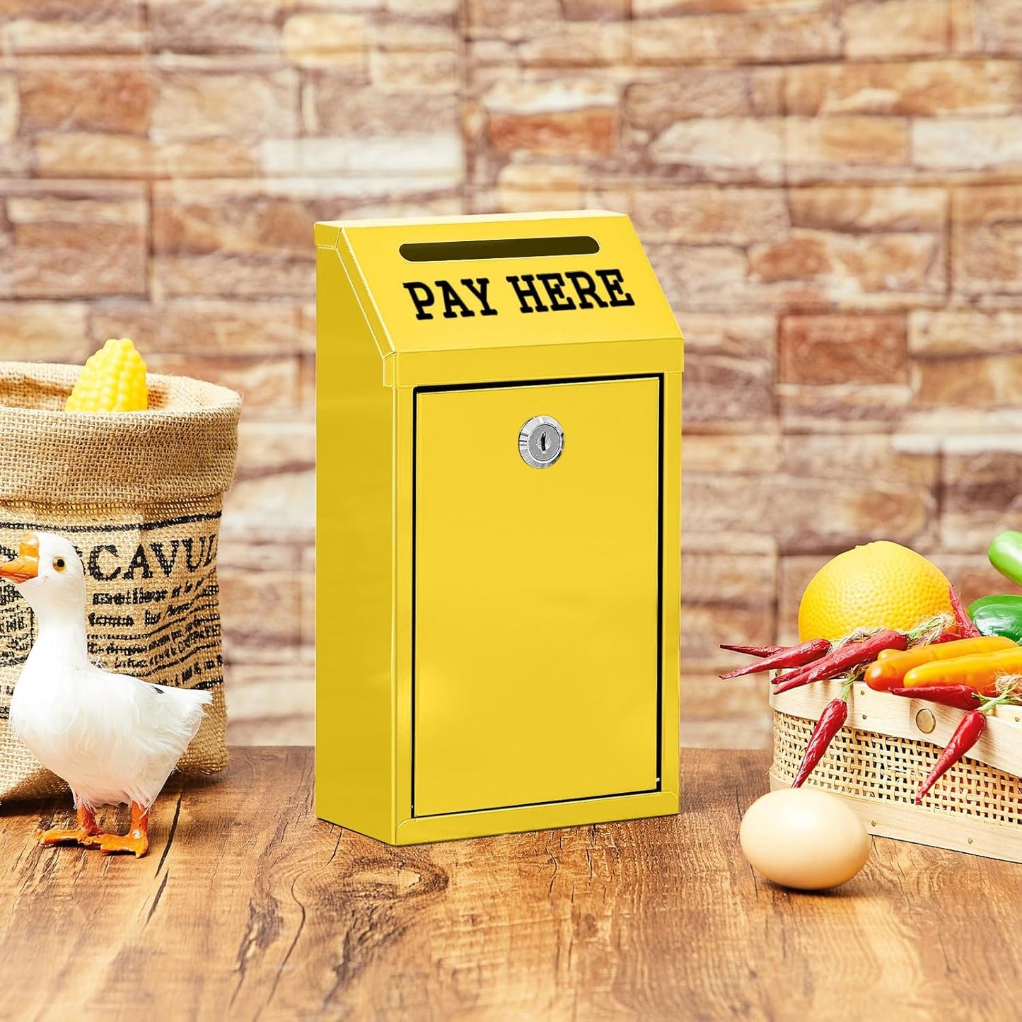 Safe Cash Box Money Collection Metal Donation Box with Lock Wall Mount Pre Drilled Mailbox Delivery Ballot for Home Office Outdoor Self Serve Stand(Yellow,10.2 x 5.7 x 2.8 Inch)