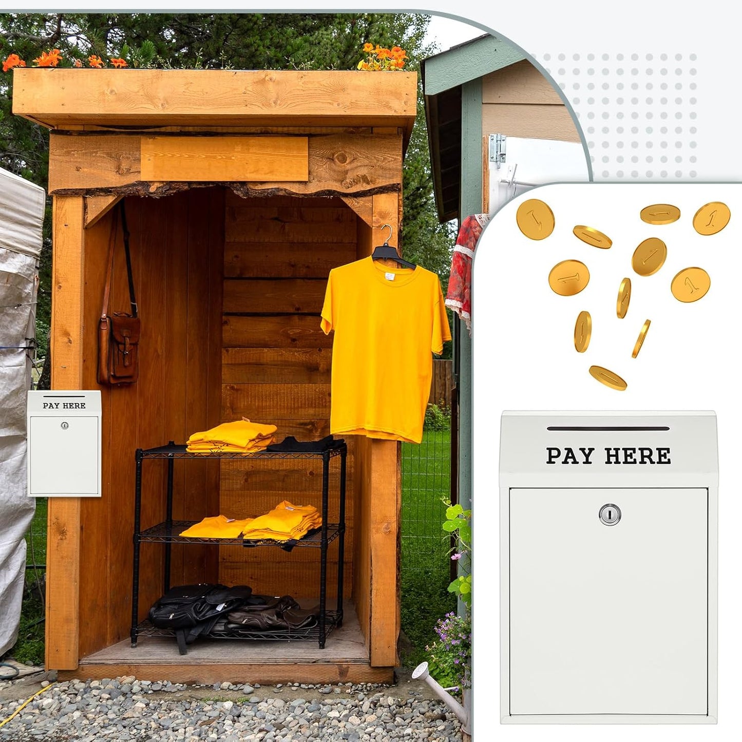 Safe Cash Box Money Collection Metal Donation Box with Lock Wall Mount Pre Drilled Mailbox Delivery Ballot for Home Office Outdoor Self Serve Stand(White,11.8 x 8.6 x 4.7 Inch)