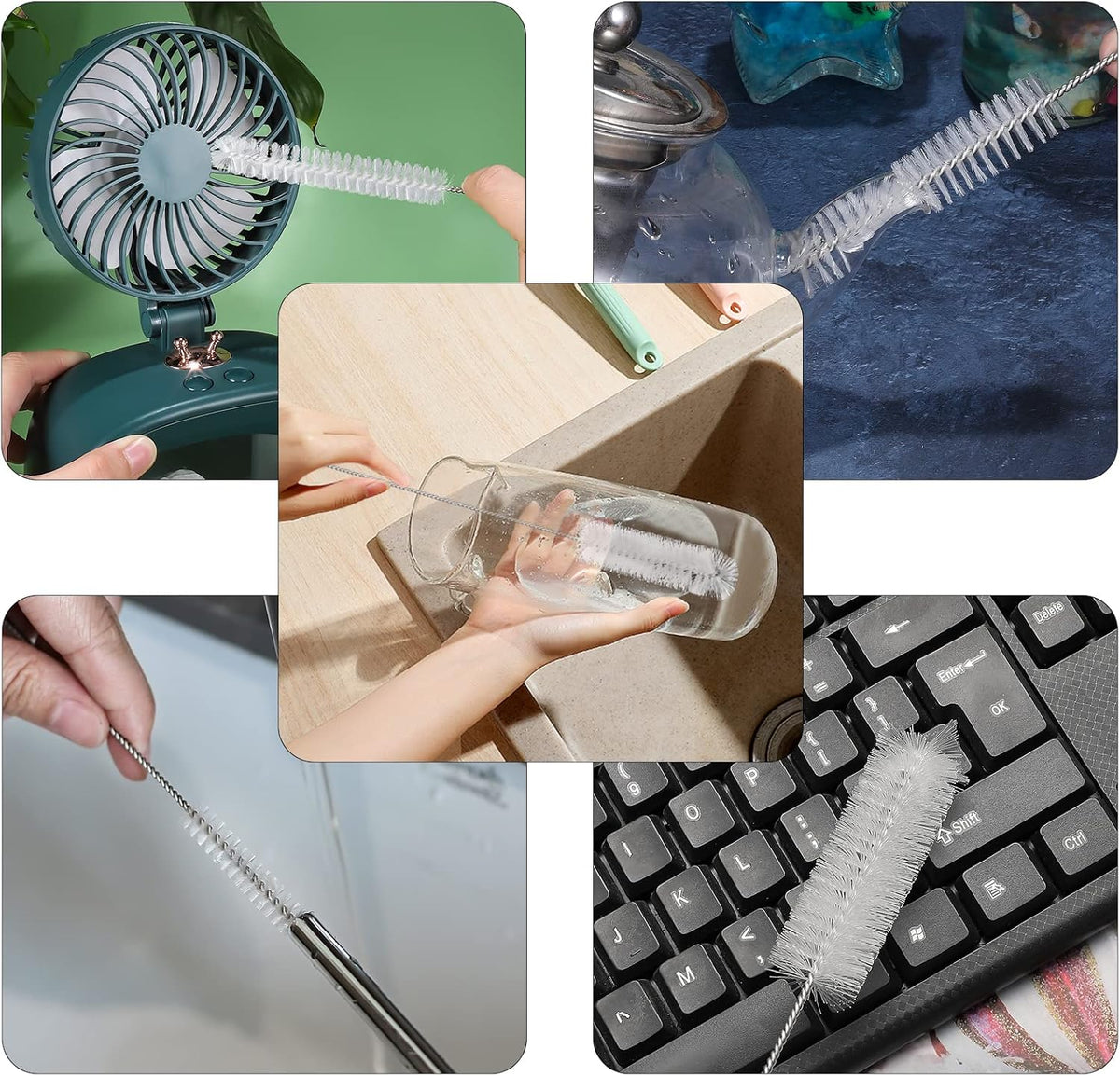 CiaraQ Bottle Cleaning Brushes, 8 Inch Nylon Tube Brush Set, Cleaner for Narrow Neck Bottles Cups with Hook, Set of 13pcs, White