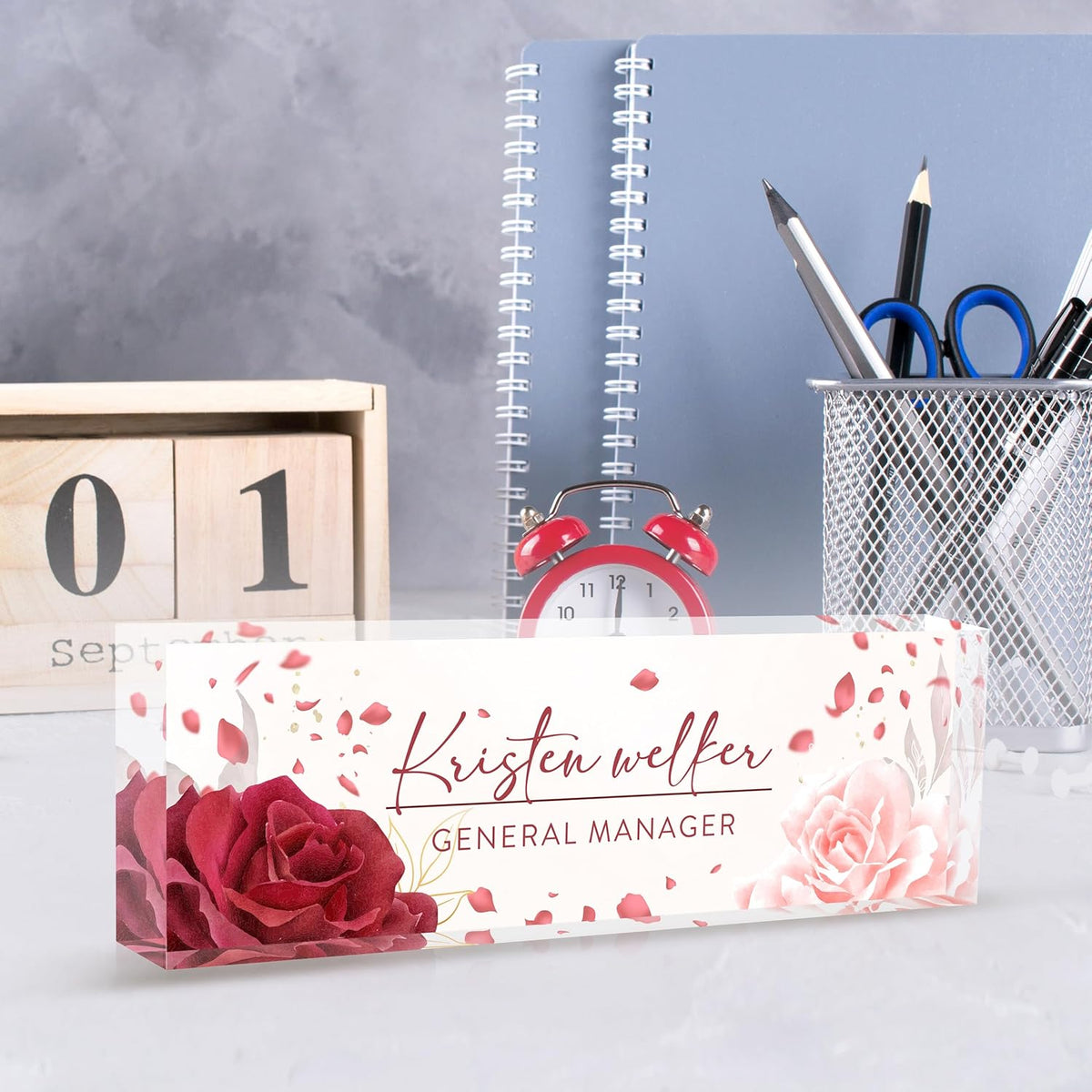Custom Name Plate for Desk | Personalized Desk Name Plate | Personalized Boss Employee Appreciation Gifts | Acrylic Name Plate Office Desk Accessories (A-Rose)