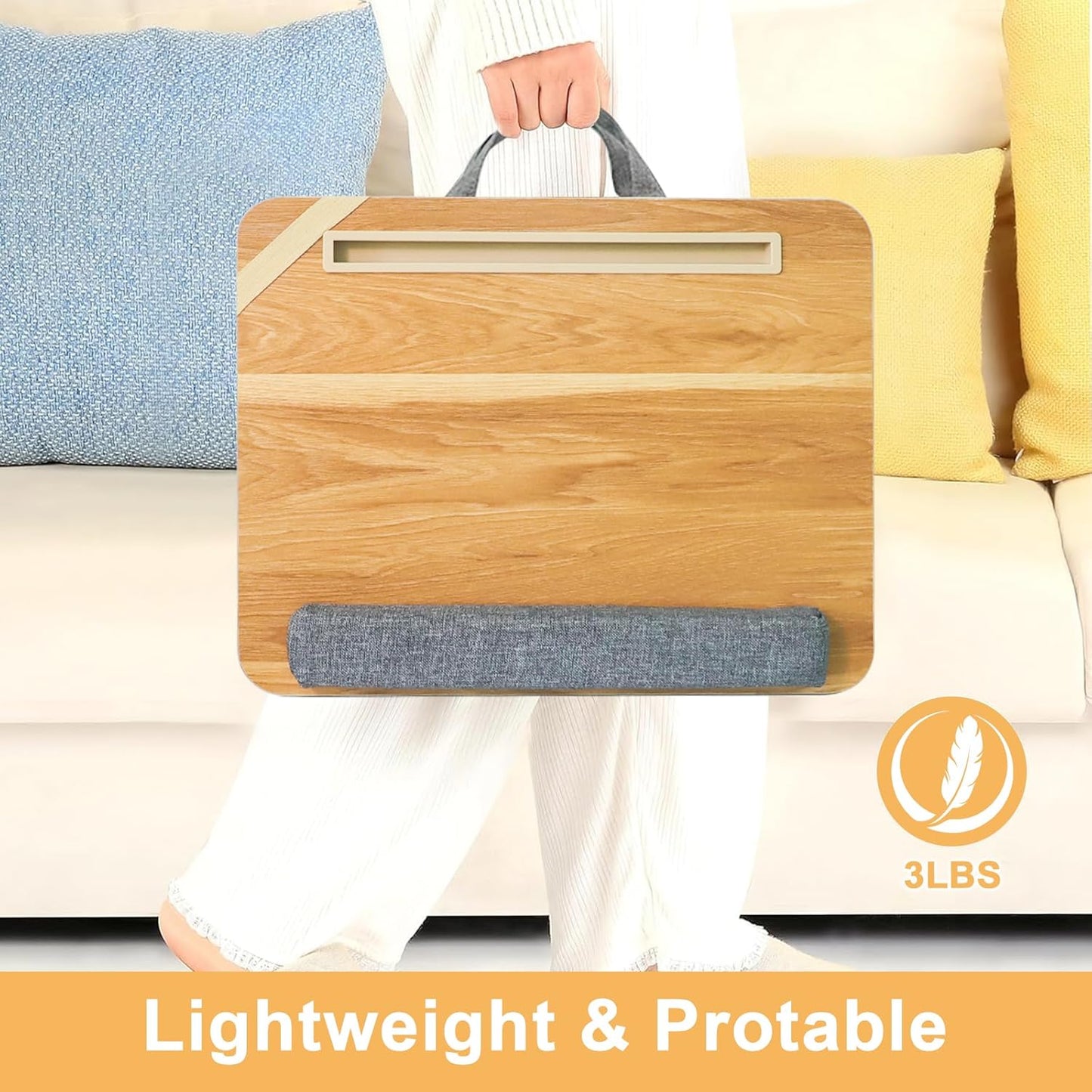 Lap Desk for Laptop Stand with Cushion, Adults with Storage Fits Up to 15.6in, Combines Features Bag and Pillow Table by Travel, Portable Workstation for Home College Office(Light Brown)