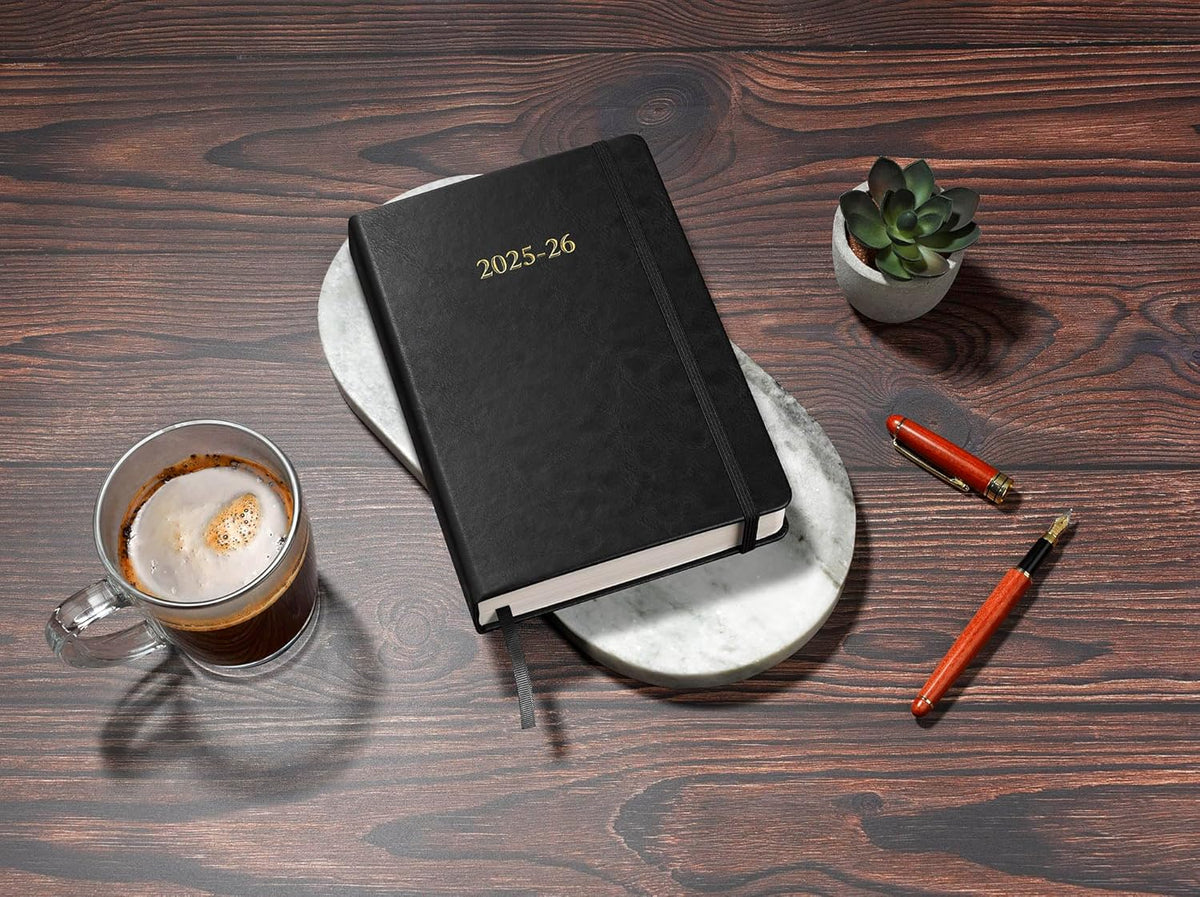 Wykeham's Executive 2025-26 Daily Journal Planner – Customization Available – Mid-Year Academic Diary (Black, 8.5"×5.5")