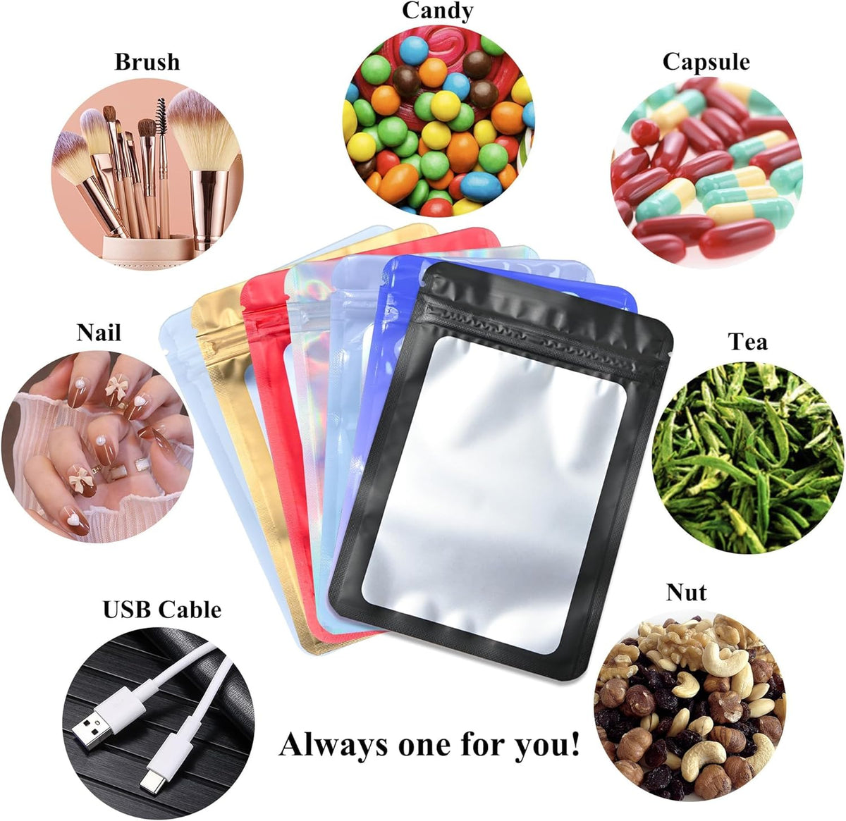 Resealable Mylar Pouch Bag Great for Office Home Party Favor Food Storage (100PCS, Purple Color, 2.4 x 4 inch)