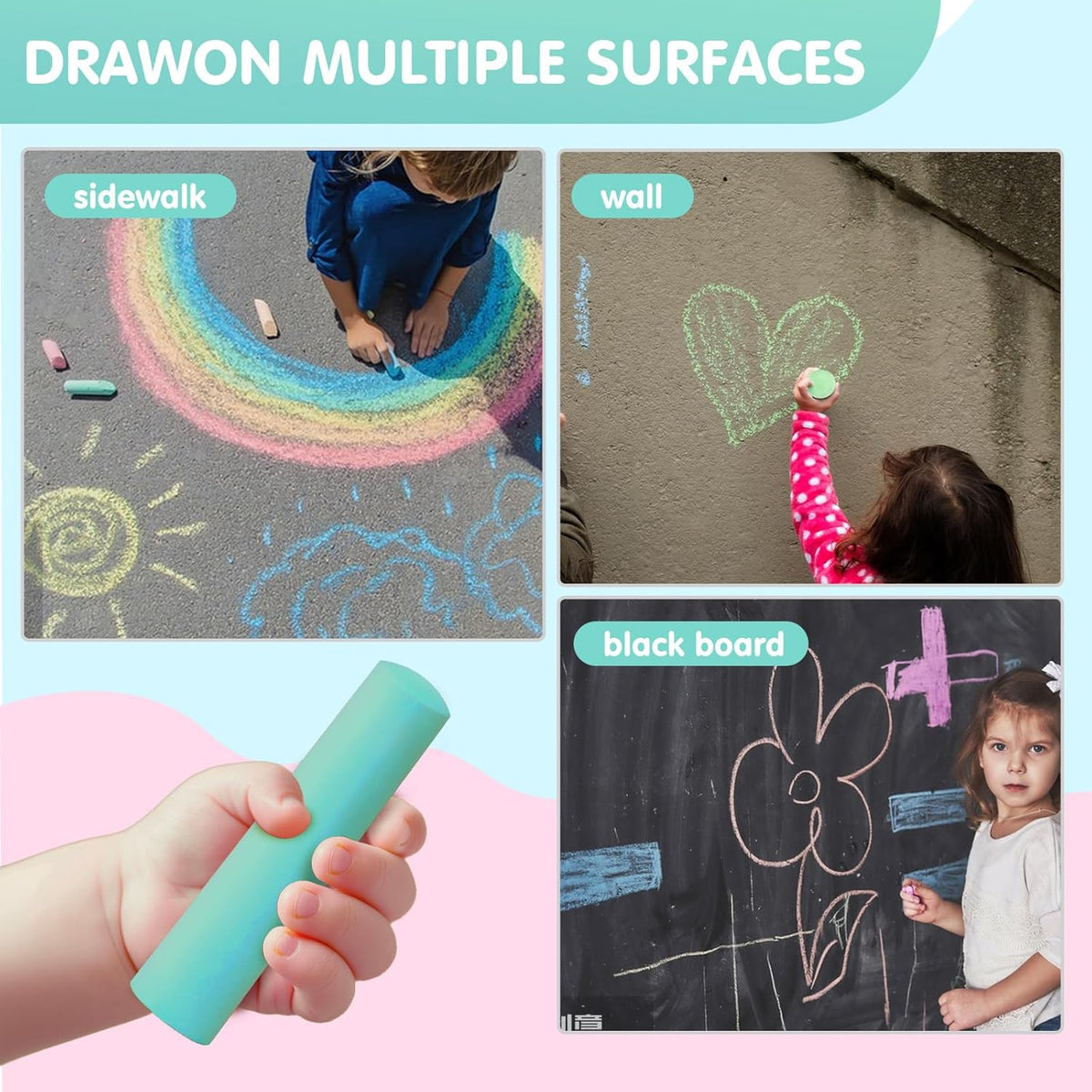 50 Pack Washable Sidewalk Chalks for Kids Non-Toxic Jumbo Chalk for Outdoor Art Play, Colored Chalk for Painting on Chalkboard, Blackboard and Playground (Fluorescent Green)