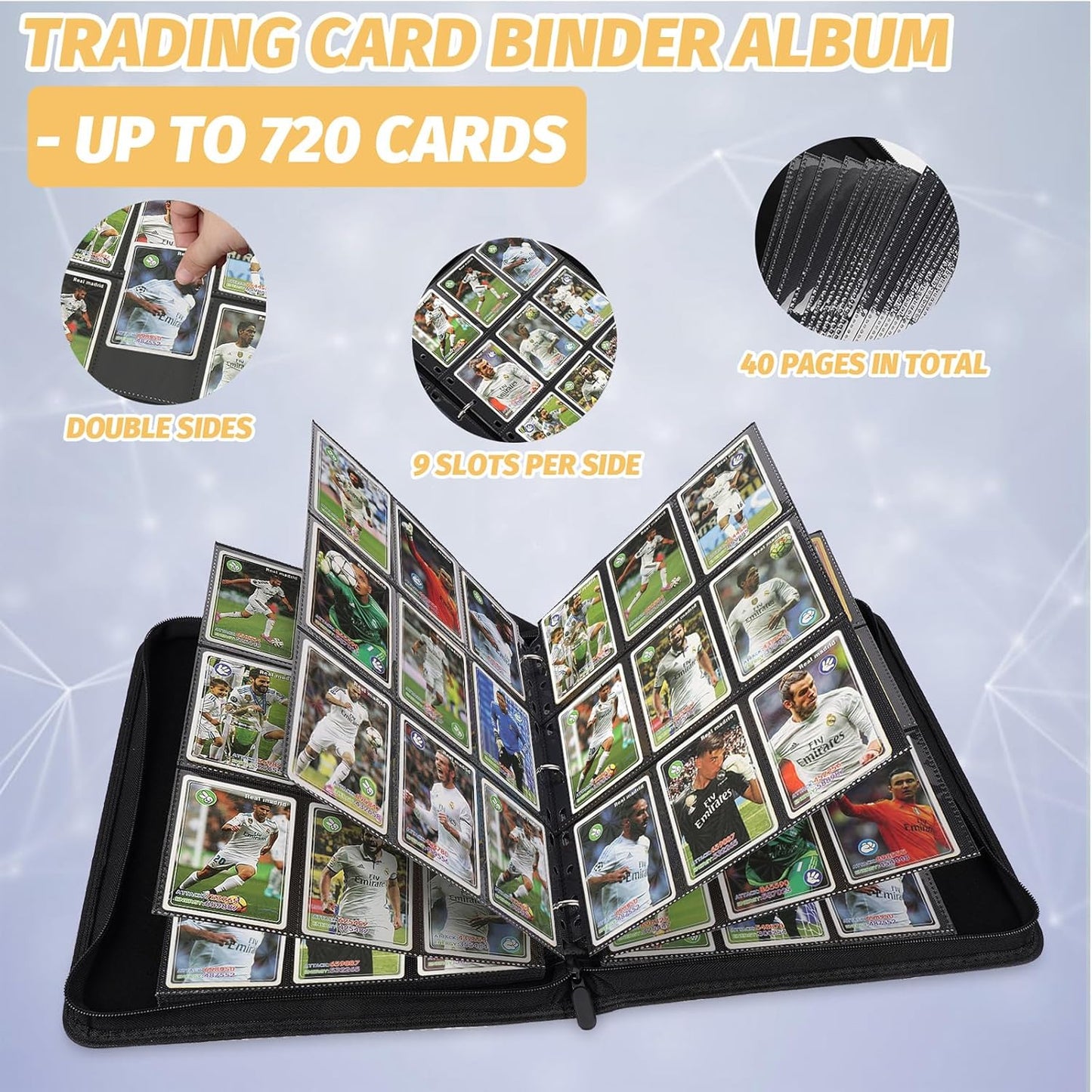 9 Pocket Card Binder, Premium Zip Trading Card Binder, 720 Double Sided Pocket PU Card Collection Binder, Collector Card Album, Card Folder for MTG, TCG, Sports Cards, Game Cards (DARK GREEN)