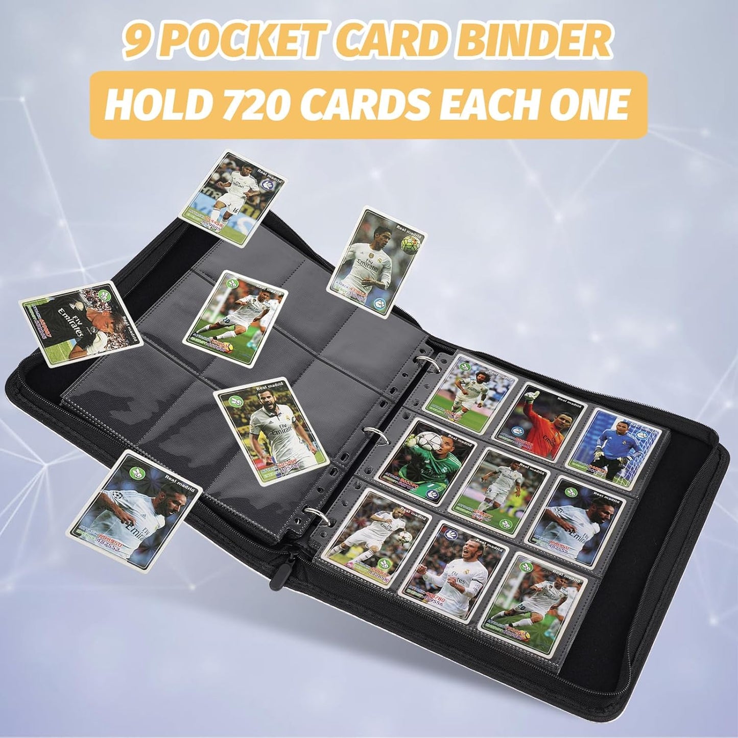 9 Pocket Card Binder, Premium Zip Trading Card Binder, 720 Double Sided Pocket PU Card Collection Binder, Collector Card Album, Card Folder for MTG, TCG, Sports Cards, Game Cards (Brown)
