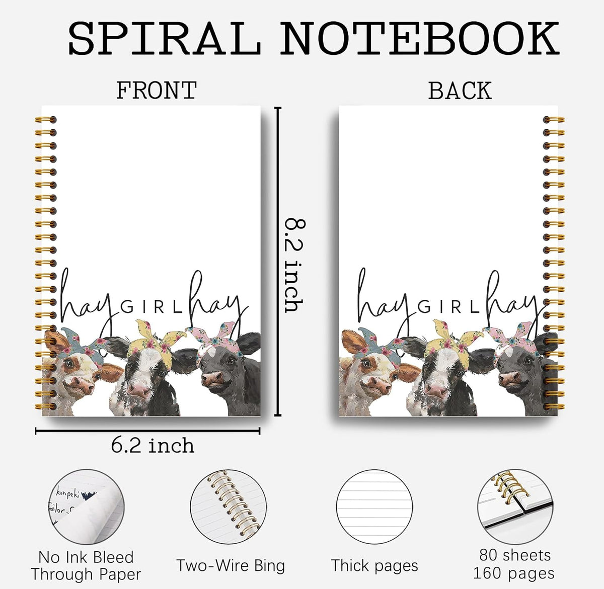 Hay Girl Hay Cow Notebook Journal - Cow Gifts for Women, Coworkers, Cowgirls, Western Gifts, Western Hay Girl Hay Cow Notebook Spiral Bound with 164 Pages