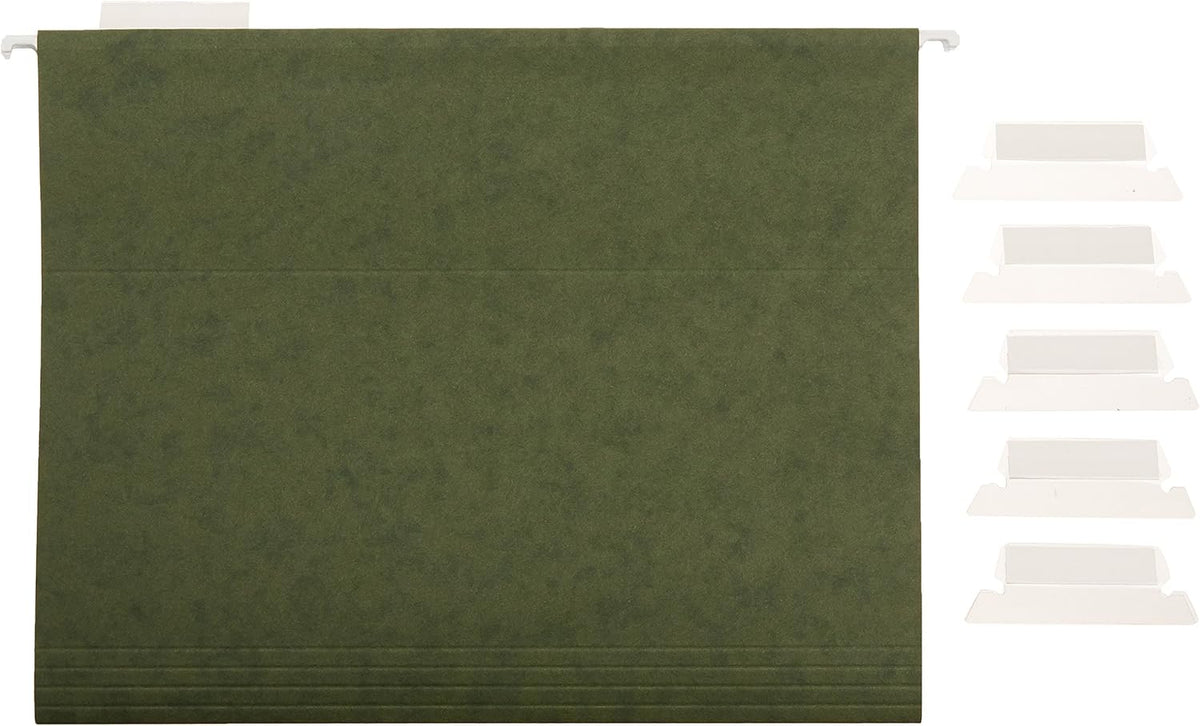 Amazon Basics Hanging Organizer File Folders for Efficient Filing, Sturdy, Adjustable Tabs, Letter Size, Pack of 25, Green