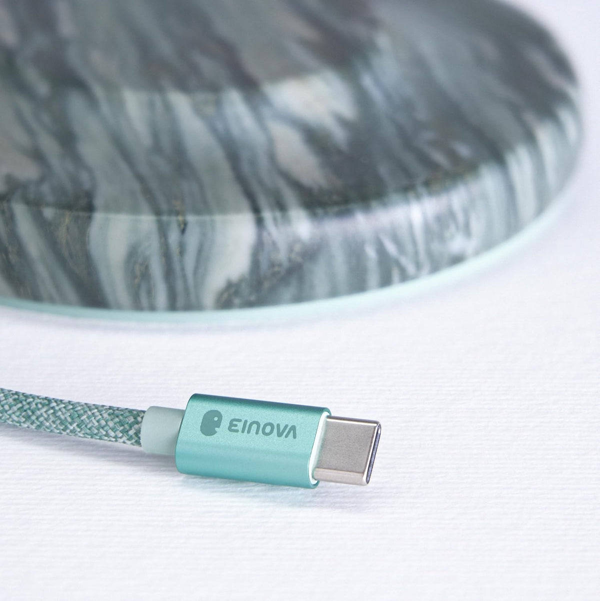 Einova Classic Stone – Marble Wireless Charging Pad Designed in Italy, Integrated 6 ft USB-C Cable, Smartphones, Wireless Earbuds, Smartwatches – Pine Verde Alpi Marble