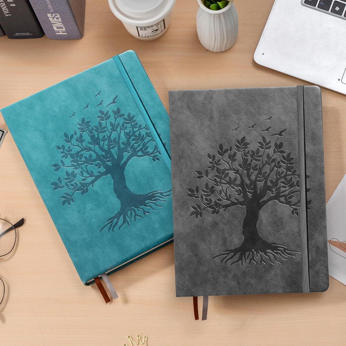 ZXHQ A5 Bullet Dotted Journal Notebook - 150gsm Thick Paper, 256 Pages, Dot Grid Hardcover, Tree of Life Design, Fine Inner Pocket - 5.9" Γ 8.5" Dark Grey