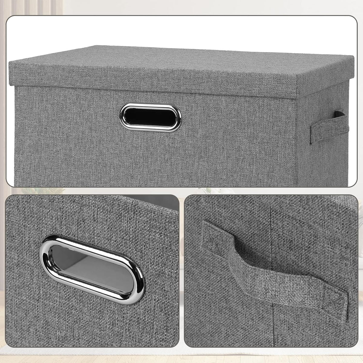 Large 17" 36 Quart Collapsible Stackable Storage Bins with Lids, 5 Packs Gray Foldable Fabric Closet Storage Boxes with Lids, Heavy-duty Linen Cube Baskets(17 x 12 x 11)