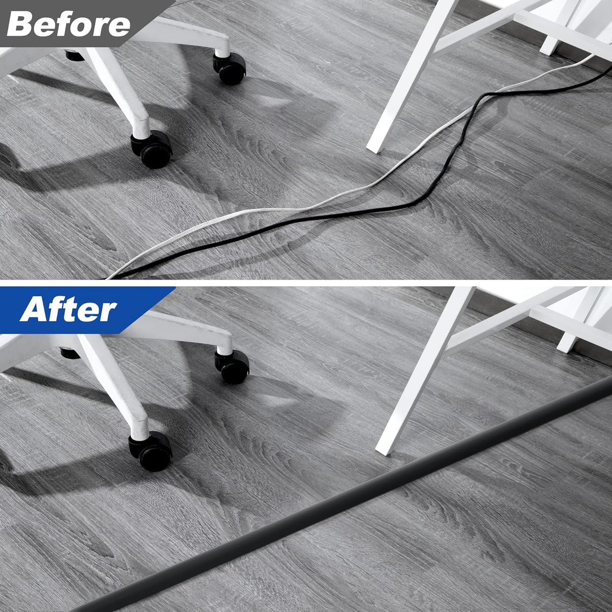 4ft Cord Hider Floor, Heavy Duty Cord Covers for Wires on Floor, Black Floor Cable Management, Hide Cord Cover Floor, Electrical Cable Hider Cord Protector Floor, Cable Cavity: 0.78" W x 0.32" H