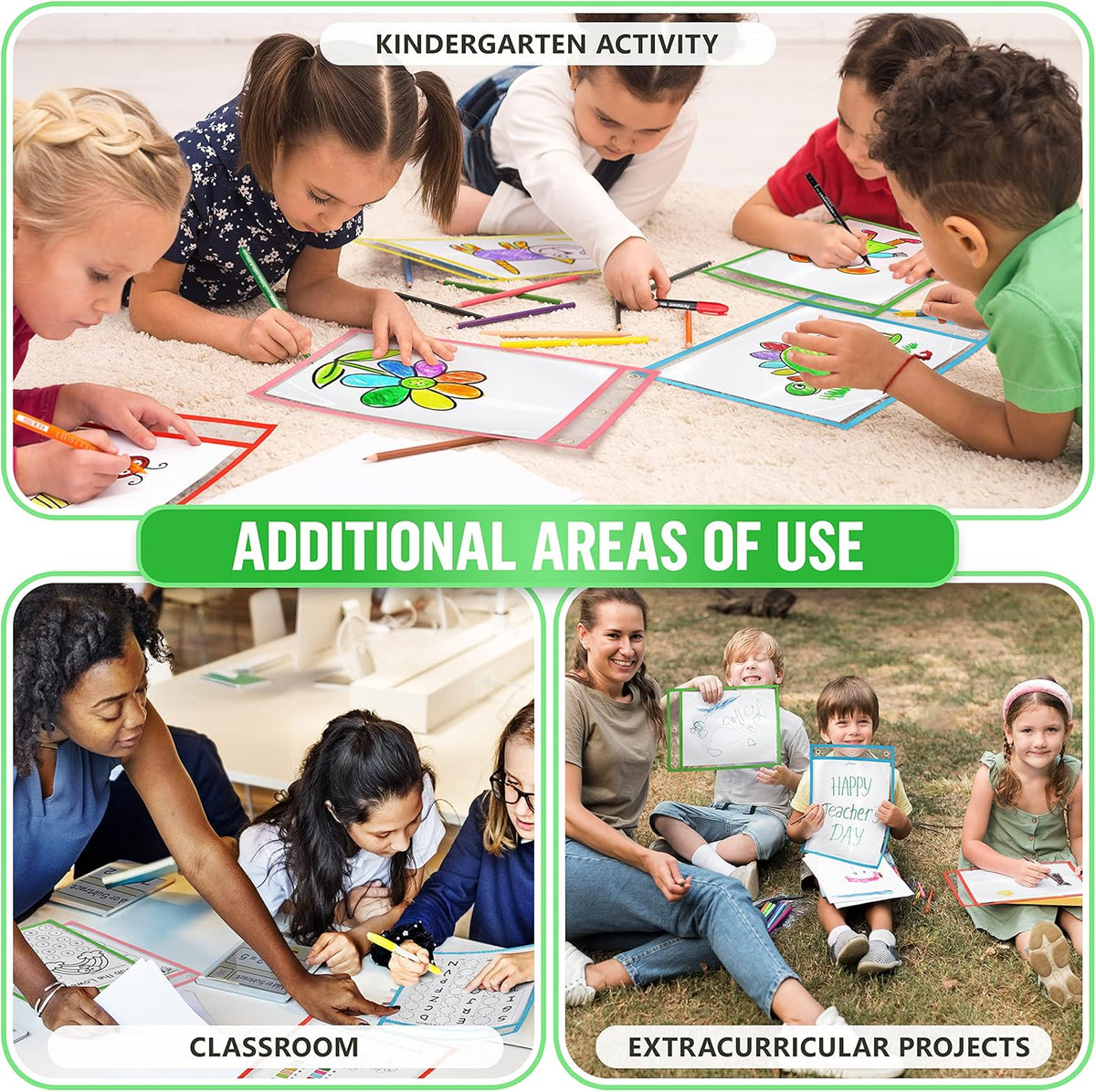 5 Dry Erase Pockets 10x13 Inch - Clear Sheet Protector Pouches - Clear Dry Erase Pockets Reusable Sleeves - Write and Wipe Pockets Pouches - Plastic Sleeves for Paper - Dry Erase Sheets Paper Sleeves