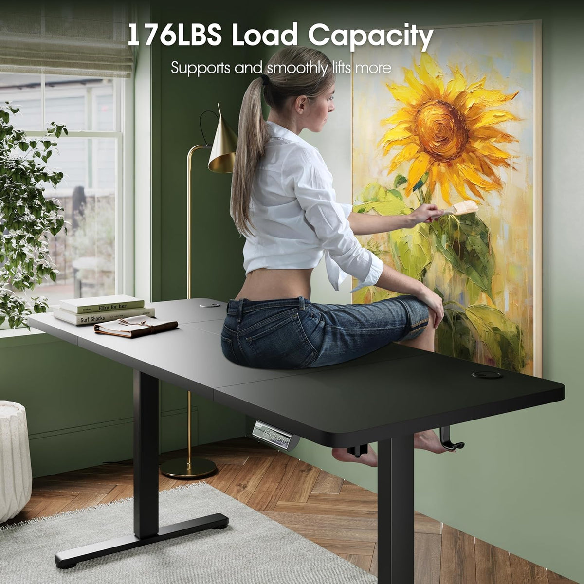 Monomi Electric Height Adjustable Standing Desk, 55x24 Inches, Ergonomic Home Office Sit/Stand Up Desk (Black Steel Frame/Black Top)
