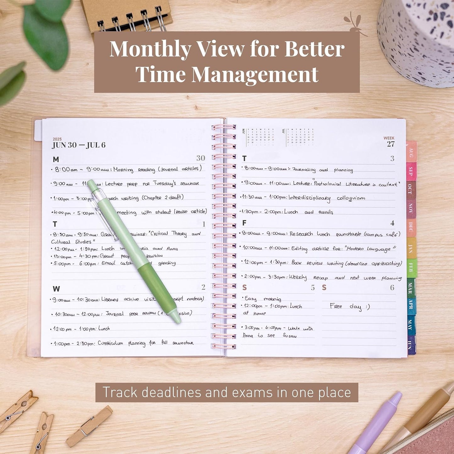 Rileys Academic Planner 2025-2026, Daily, Weekly & Monthly Planner, July 2025 - June 2026, Student Notes Pages, Twin-Wire Binding, Weekly Agenda for School & Work (8 x 6-Inches, Pink, Typographic)