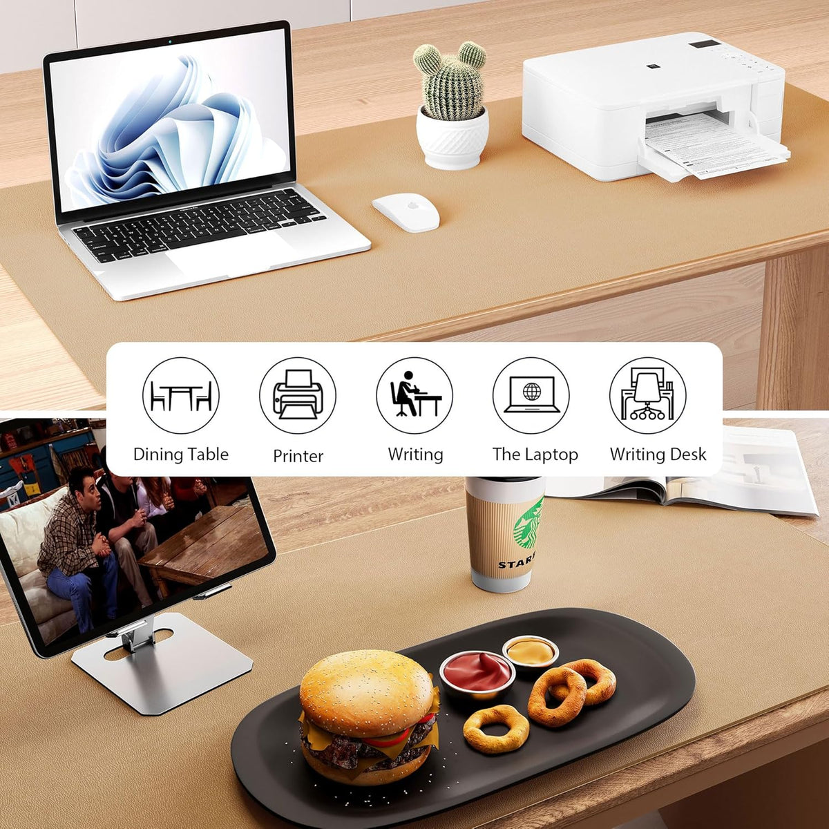 Aothia Dual-Sided Desk Pad - Leather Desk Mat, Natural Cork Desk Pad Protector, Large Mouse Pad for Desk, Waterproof Desk Blotter Pad, Desk Writing Pad for Office Work/Home, Apricot(37.8"x17")