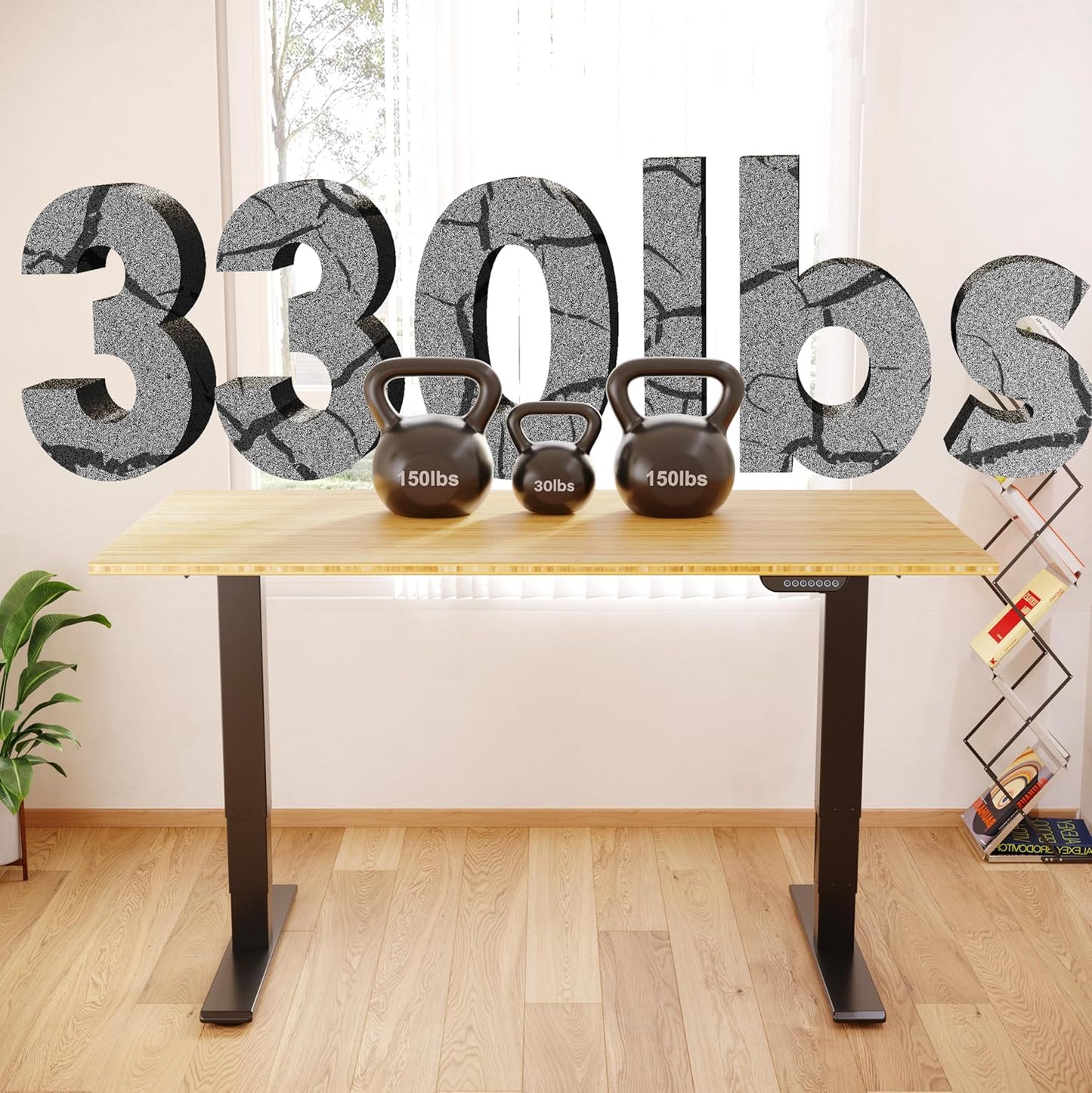 FLEXISPOT E6 MAX Bamboo Dual Motor 3 Stages Standing Desk 78x30 Inch Whole-Piece Board Electric Height Adjustable Stand Up Desk 150KG Load Capacity(Black Frame + Bamboo Desktop)