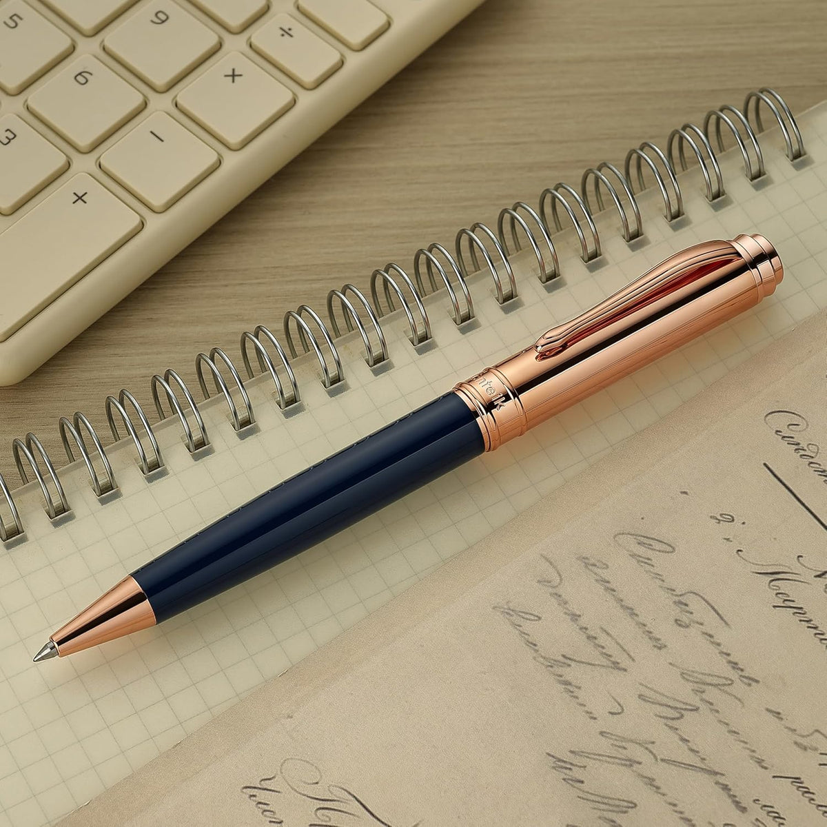 Luxury Gel Pen, Top Set With 8mm Brilliant Diamond,Stunning Blue Pen Body,Attractive Rose Real Gold Finish, Black Refill,Elegant Gift Pen For Women, Executive, Fancy, Spark, Nice Pens