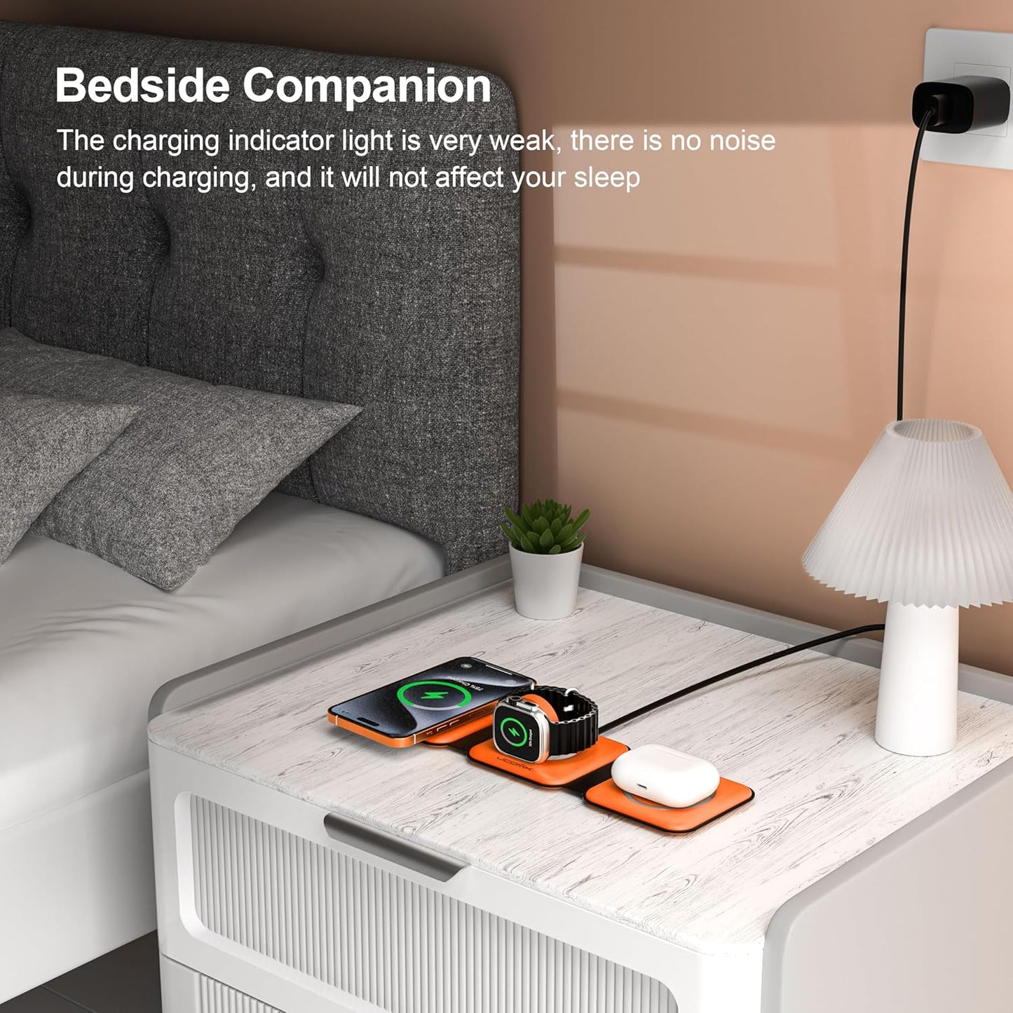 UCOMX 3 in 1 Charging Station for Multple Devices,Foldable 3 in 1 Wireless Charger for Travel,Nano Wireless Charging Station for iPhone16 15 14 13 12 Pro Max/Watch 10 9 8 7 6 5 4 3 Ultra/AirPod Pro