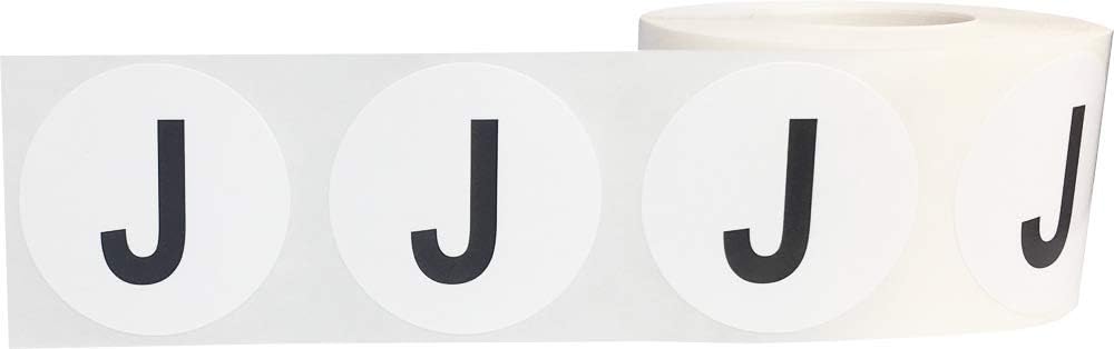 Letter J Inventory Labels 1.5 inch Round Circle Dots 500 Adhesive Stickers