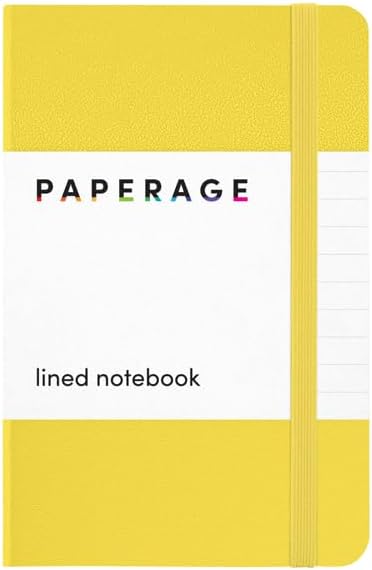 PAPERAGE Lined Pocket Journal Notebook, 1 Pack, (Yellow), 160 Pages, Small, 3.6 inches x 5.6 inches - 100 GSM Thick Paper, Hardcover