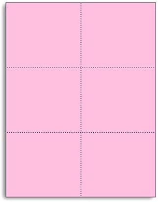 Laser Printer Blank Perforated Cards 6 Up per Page, Pink, 1200 Sheets (School, Wedding, Inventory, Trip Cards)