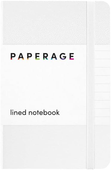PAPERAGE Lined Pocket Journal Notebook, 1 Pack, (White), 160 Pages, Small, 3.6 inches x 5.6 inches - 100 GSM Thick Paper, Hardcover