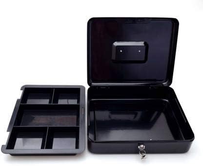 SentrySafe Black Money Saving Box with Cash Tray and Key Lock, Portable Safe Box with Carrying Handle, 0.21 Cubic Feet, 3.75 x 12 x 9.3 Inches, CB-12