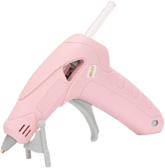 NEX&CO Pink Cordless Hot Glue Gun Kit for Kids, Mini Rechargeable Battery & Anti-Drip, Auto Power-Off & Lightweight w/ 30 pack 7mm Rainbow Glue Sticks, Child-Safe for Classroom Crafts, Art Projects